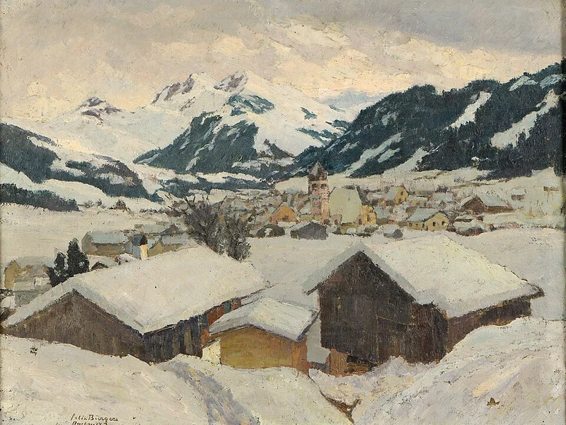 1870-Felix Bürgers - Scena di un villaggio invernale